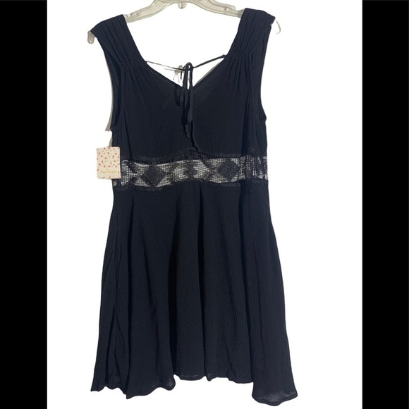 - NWT Free People Black Summer Feeling Dress Lace Cutouts Embroidered Mini - Picture 6 of 13